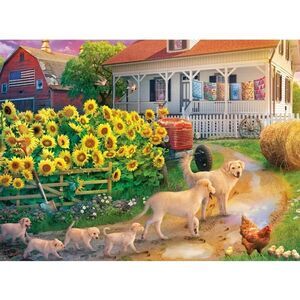 Buffalo Games Country Life Farm Flower Pups 1000 pc Jigsaw Puzzle USED box damag